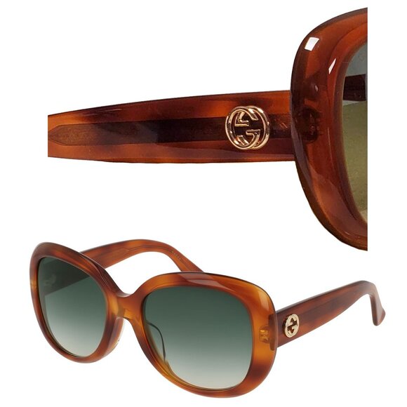 GUCCI SUNGLASSES GG0140SA 002 BUTTERFLY LOGO DETAIL HAVANA - Picture 1 of 11